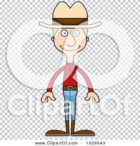 Clipart of a Cartoon Happy Tall Skinny White Man Cowoby - Royalty Free