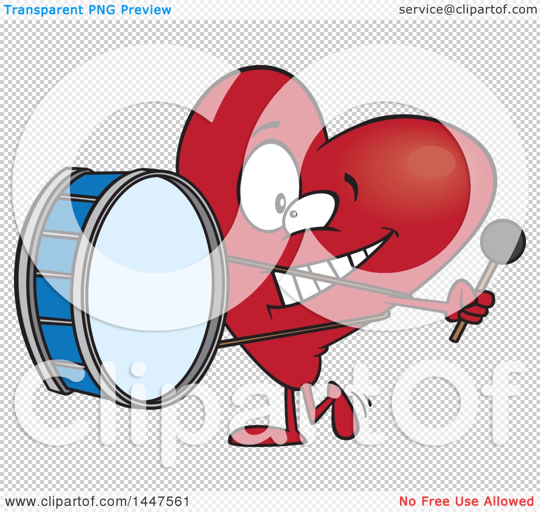 Clipart of a Cartoon Heart Mascot Character Playing a Drum, Heartbeat -  Royalty Free Vector Illustration by toonaday #1447561