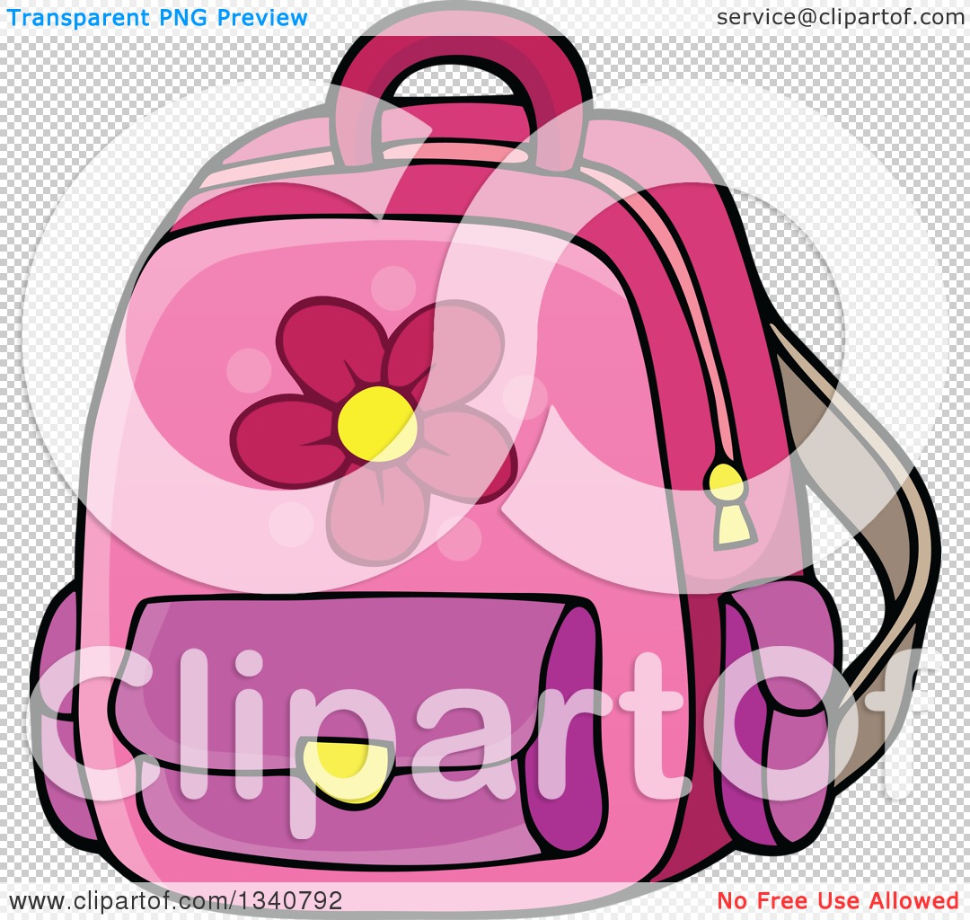 Girl In The School Bag Stock Clipart, Royalty-Free