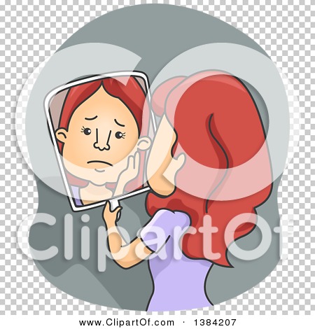 Clipart of a Cartoon Red Haired White Woman Looking Sad in a Mirror ...
