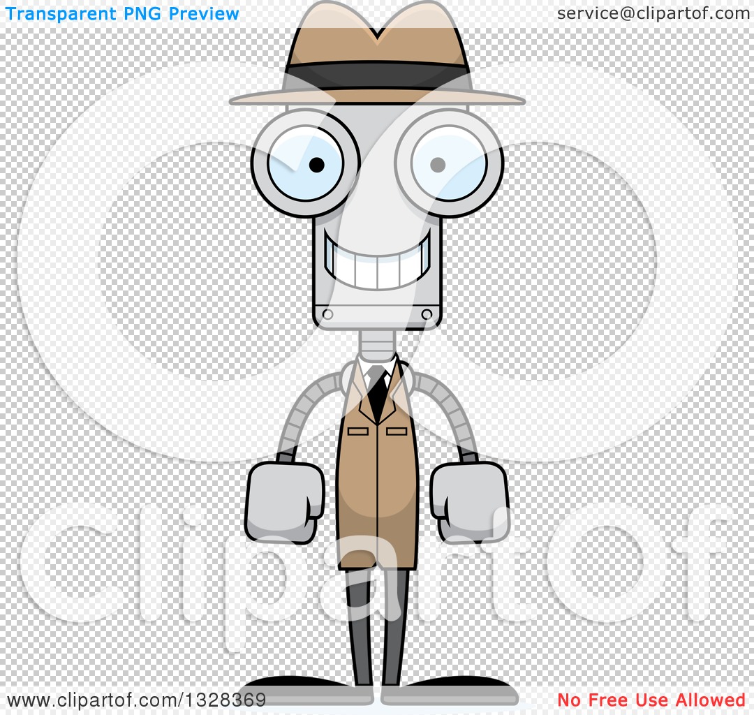 Clipart of a Cartoon Skinny Happy Robot Detective - Royalty Free Vector ...