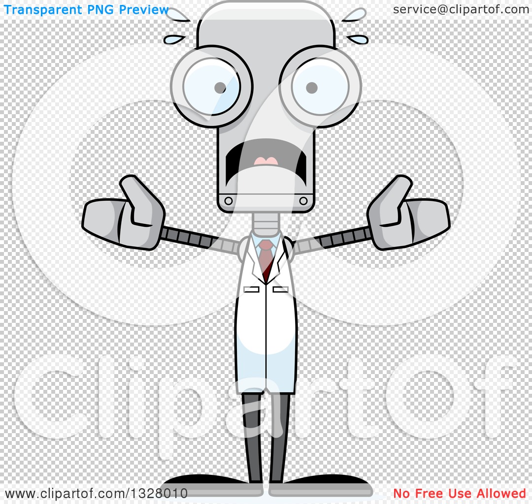 Clipart of a Cartoon Skinny Scared Robot Scientist - Royalty Free
