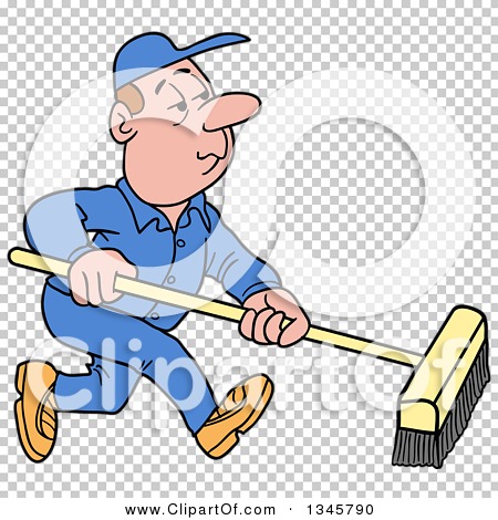 Clipart of a Cartoon White Male Janitor Using a Push Broom - Royalty ...