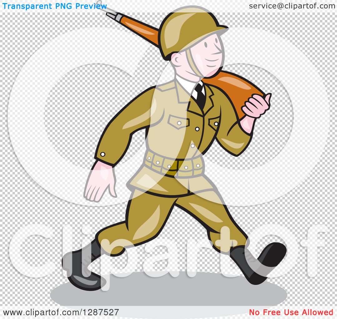 Clipart of a Cartoon World War II American Soldier Marching with a Rifle -  Royalty Free Vector Illustration by patrimonio #1287527