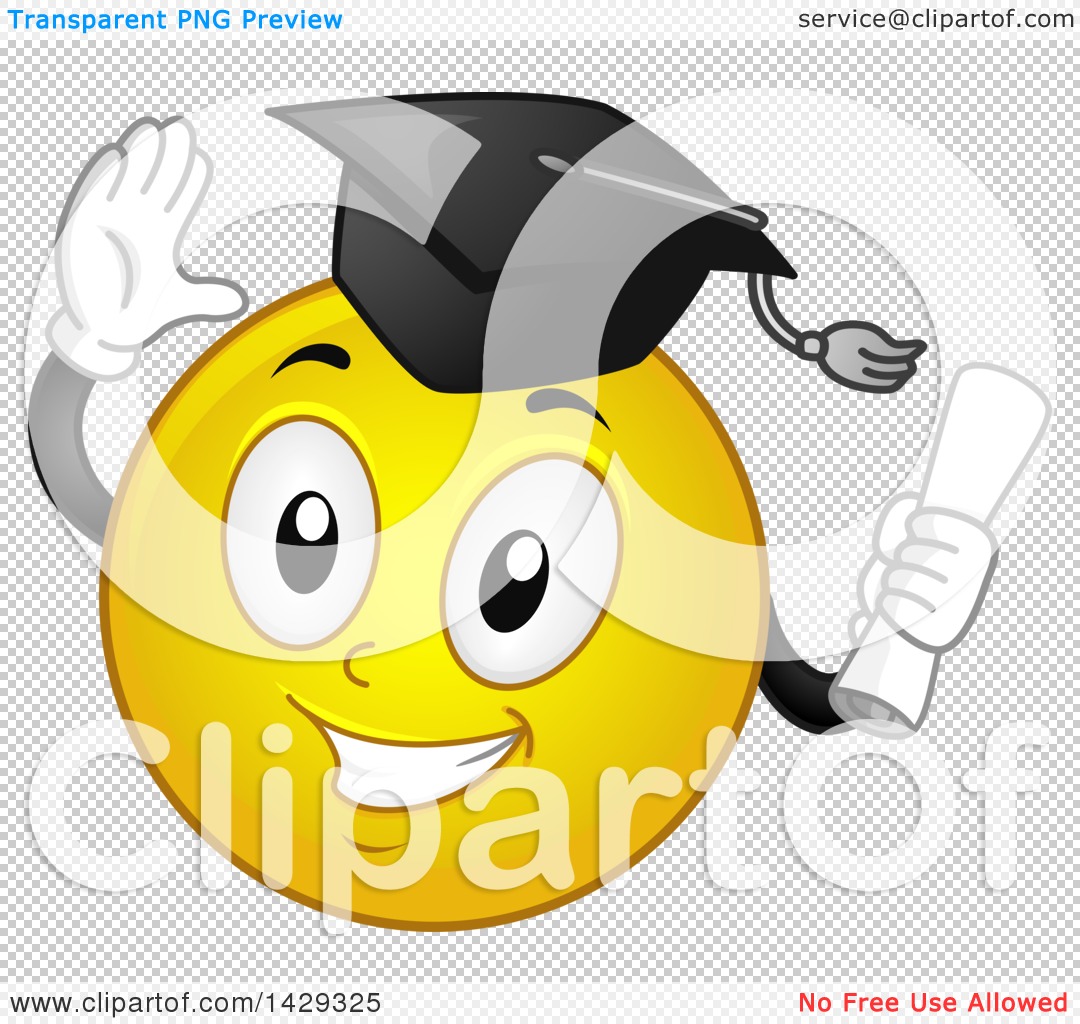 Clipart of a Cartoon Yellow Emoji Smiley Face Graduate - Royalty Free ...