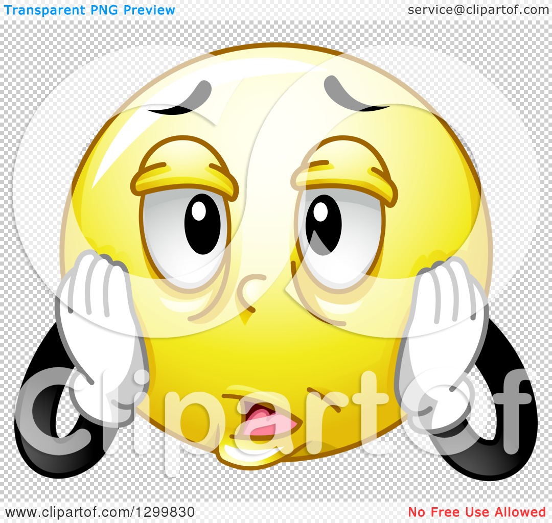 Clipart of a Cartoon Yellow Smiley Emoticon Touching His Tired Face -  Royalty Free Vector Illustration by BNP Design Studio #1299830