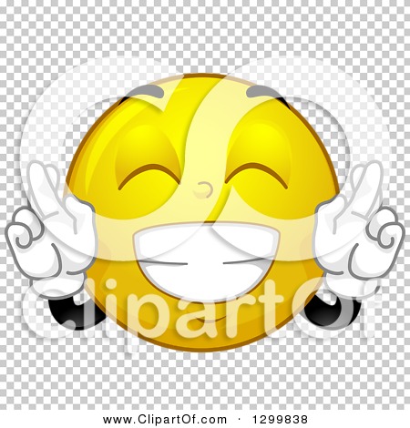 Clipart of a Cartoon Yellow Smiley Face Emoticon Crossing Fingers for