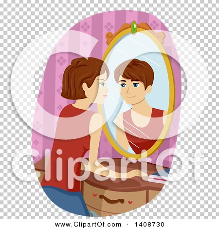 Clipart of a Caucasian Transgendered Girl Seeing a Boy Reflecting in ...