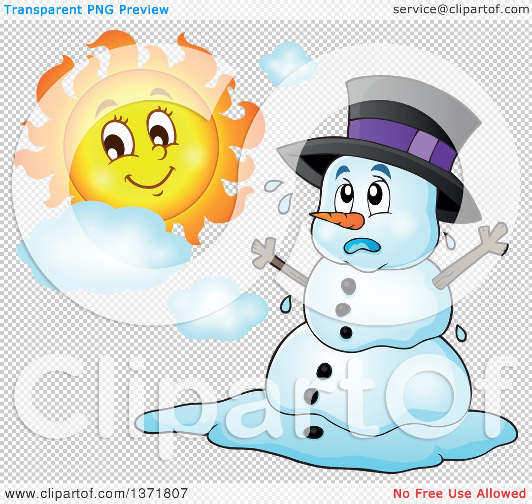 Clipart of a Christmas Snowman Melting Under the Shining Sun - Royalty ...