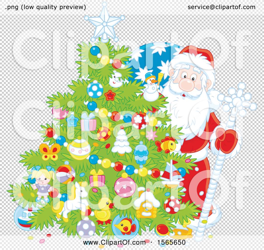 Clipart of a Christmas Tree and Santa - Royalty Free Vector ...