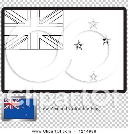 Clipart of a Coloring Page and Sample for a New Zealand Flag - Royalty