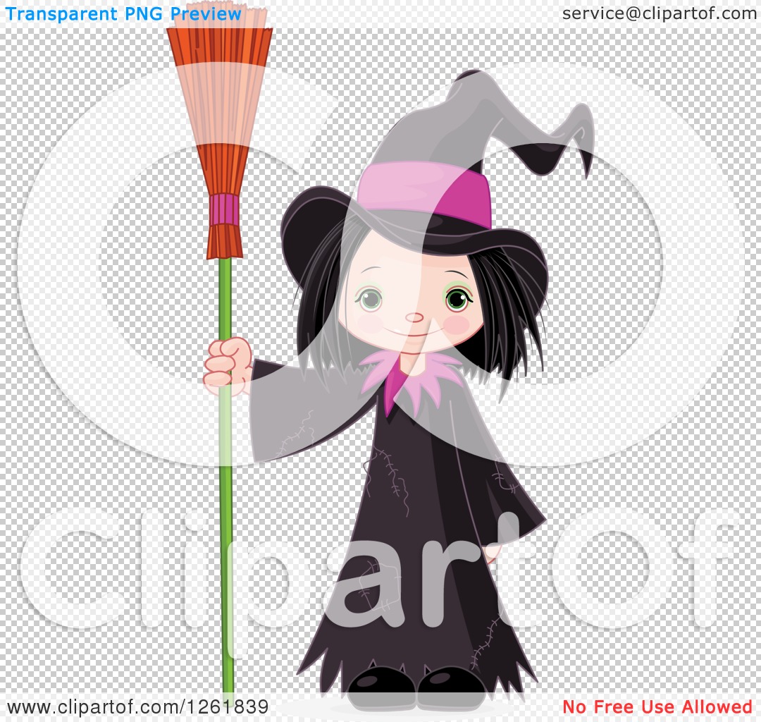 Clipart of a Cute Halloween Witch Girl Standing with a Broom - Royalty Free Vector ...1080 x 1024