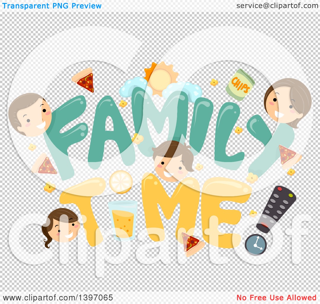 Clipart Of A Father Mother And Children With Family Time Text Royalty Free Vector Illustration By Bnp Design Studio