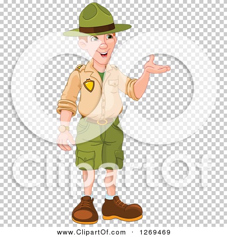 Clipart of a Friendly Caucasian Male Park Ranger Presenting - Royalty