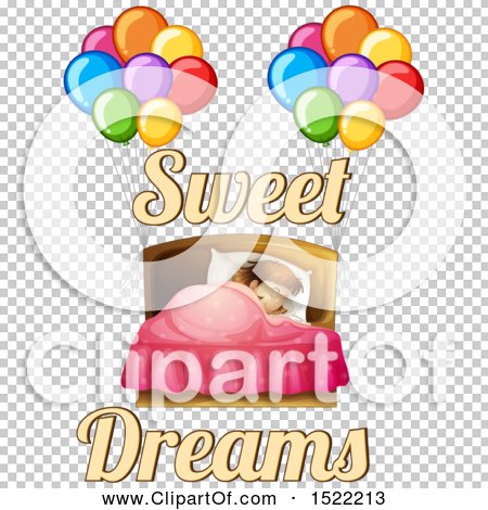 Clipart of a Girl Sleeping in a Bed with Balloons and Sweet Dreams Text