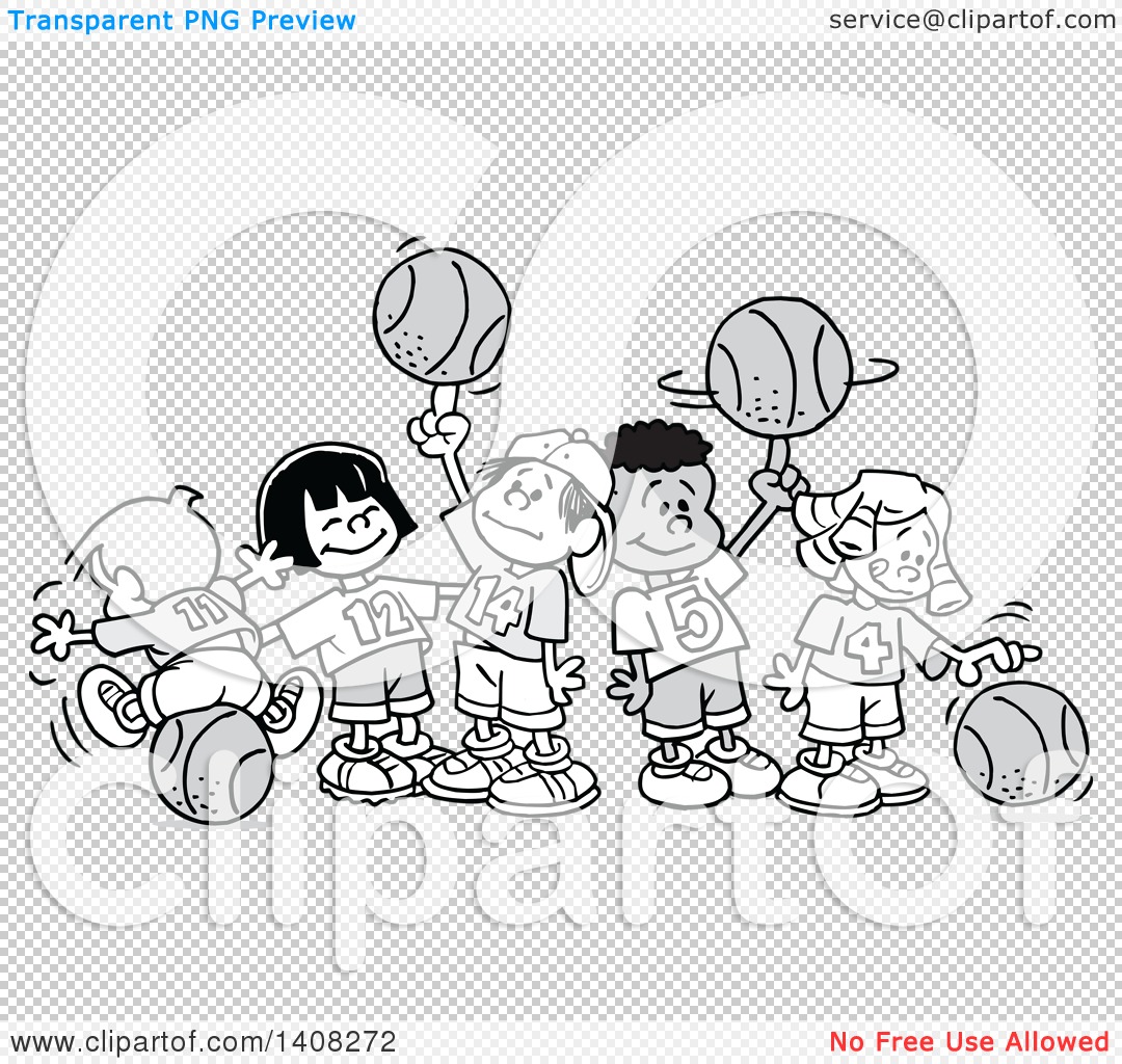 kids playing sports clipart black and white
