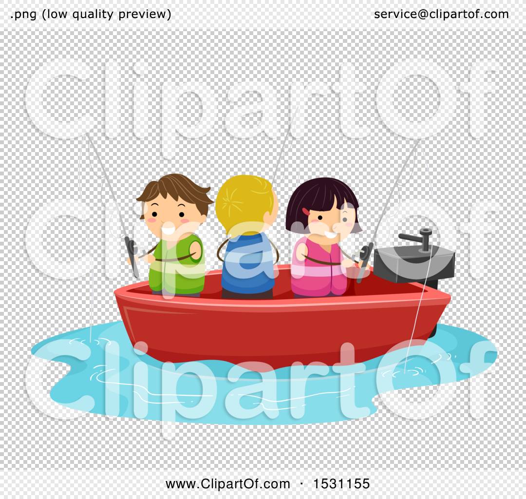 Clipart of a Group of Children Fishing on a Boat - Royalty Free
