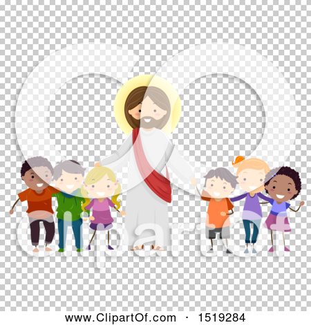 Clipart of a Group of Children Standing with Jesus Christ - Royalty ...