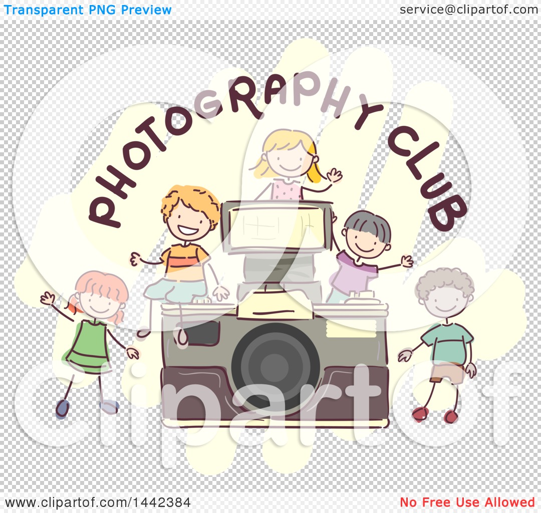 Clipart Of A Group Of Sketched Children By A Camera With Photography Club Text Royalty Free Vector Illustration By Bnp Design Studio