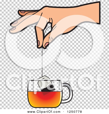 Clipart Of A Black And White Hand Dipping A Tea Bag Into A Cup Royalty Free...