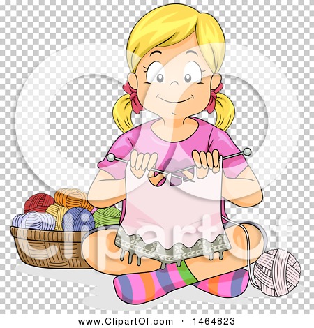 Clipart of a Happy Blond White Girl Knitting on the Floor - Royalty ...