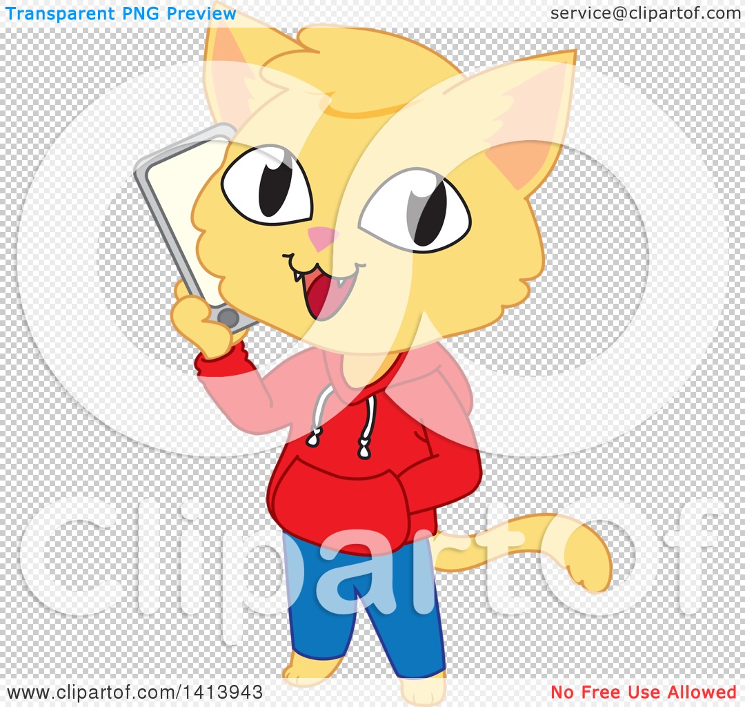 Clipart of a Happy Cat Boy Wearing Clothes and Talking on a Smart Phone -  Royalty Free Vector Illustration by Rosie Piter #1413943