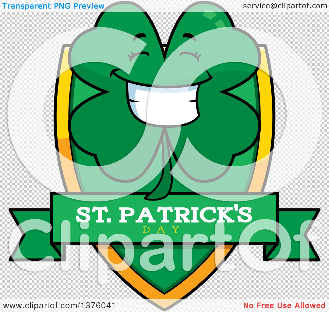 Clipart Of A Happy Four Leaf Clover Character Shield Royalty Free