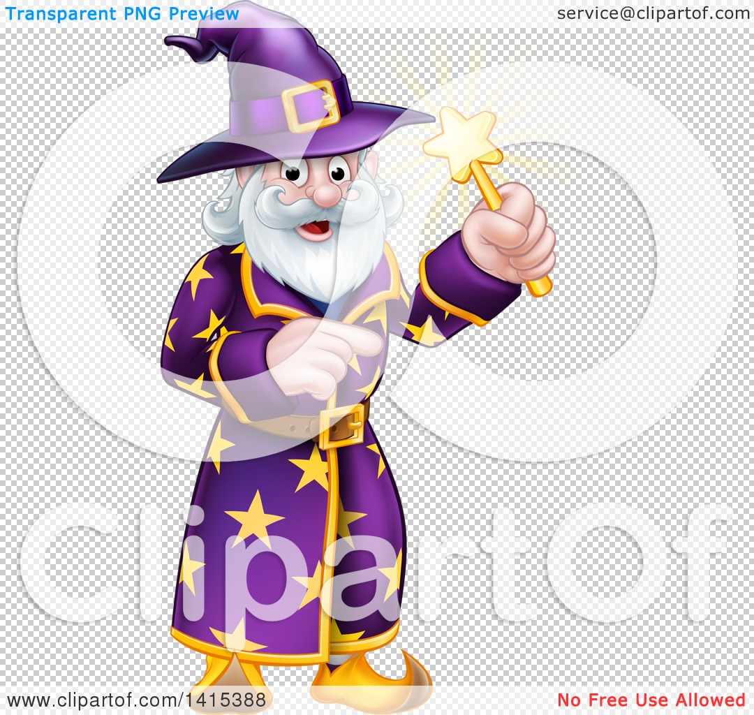 Clipart of a Happy Old Bearded Wizard Pointing and Holding up a Magic ...