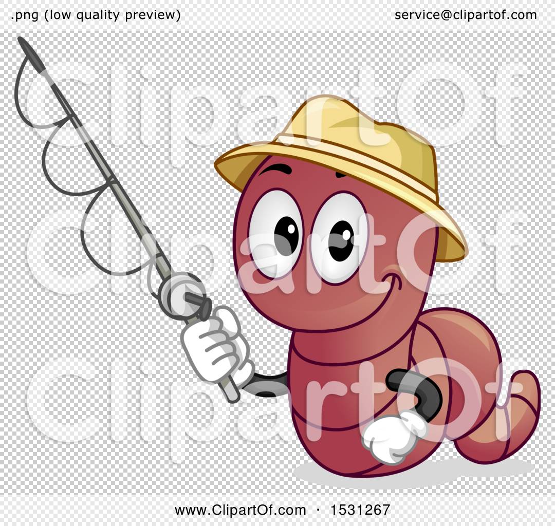 Clipart of a Happy Worm Wearing a Hat and Holding a Fishing Pole