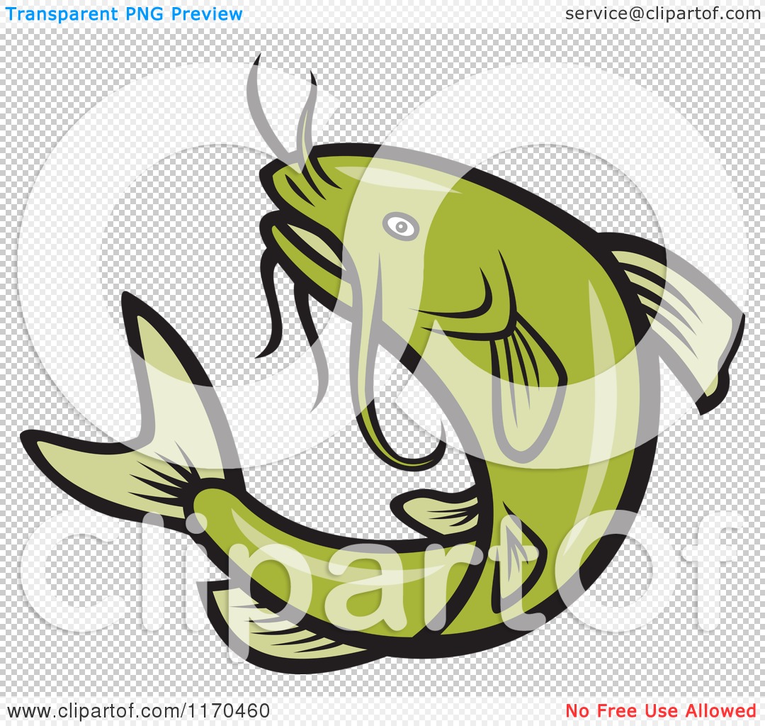 Clipart of a Jumping Green Catfish - Royalty Free Vector Illustration by  patrimonio #1170460