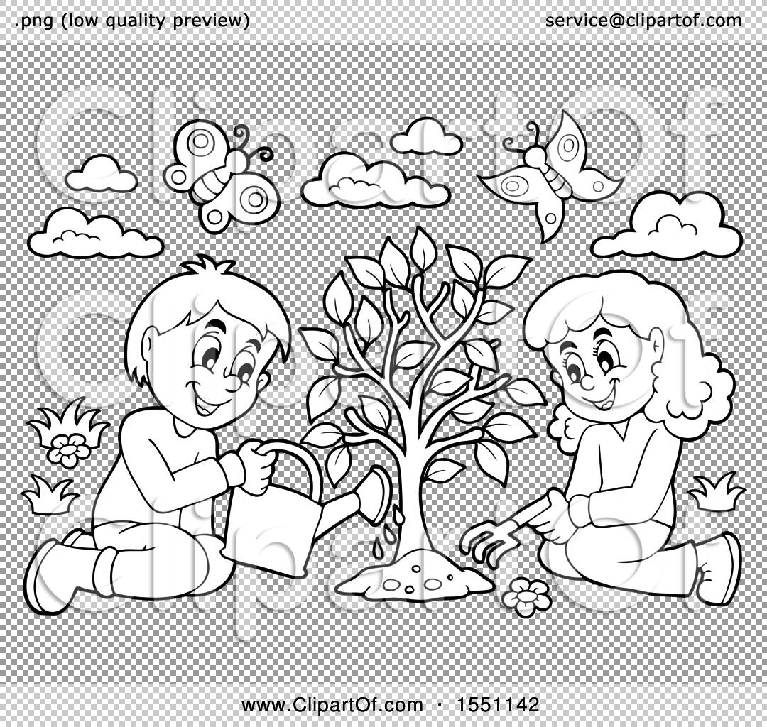 planting trees clipart black and white