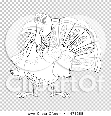Clipart of a Lineart Turkey Bird - Royalty Free Vector Illustration by
