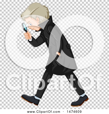 Clipart of a Male Detective Using a Magnifying Glass - Royalty Free