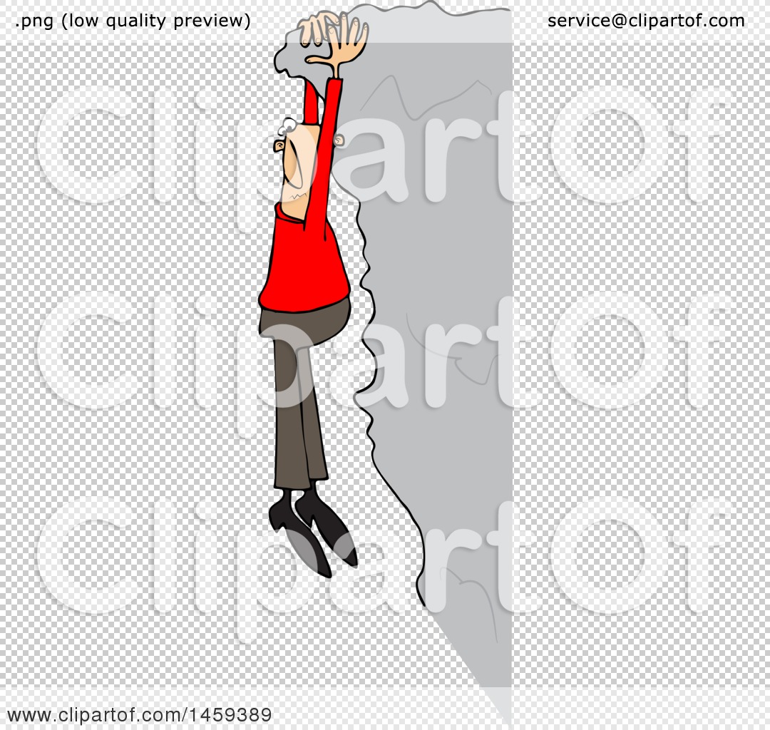 Clipart of a Man Hanging from a Cliff Edge - Royalty Free Vector