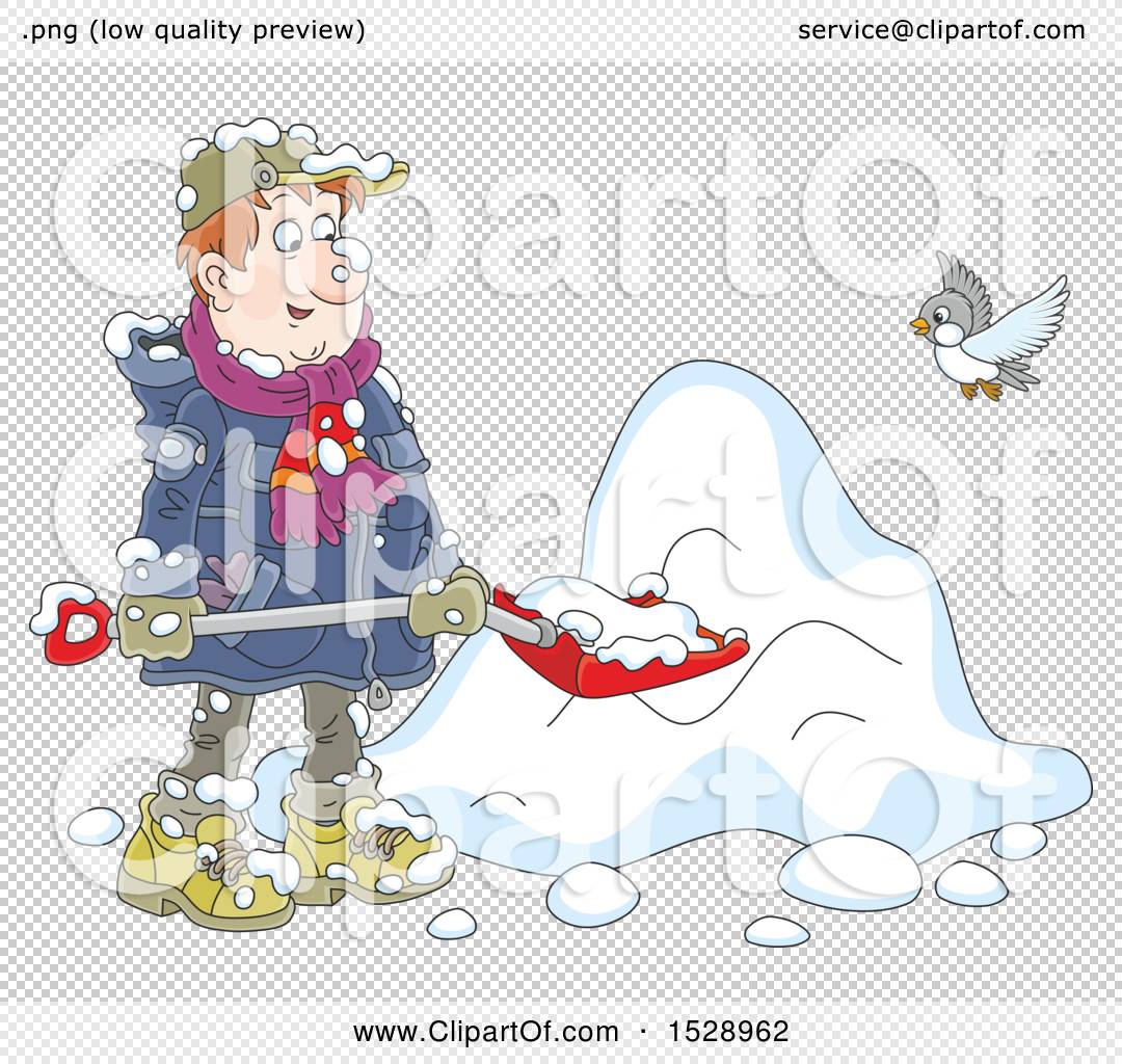 Clipart of a Man Shoveling Snow - Royalty Free Vector Illustration by