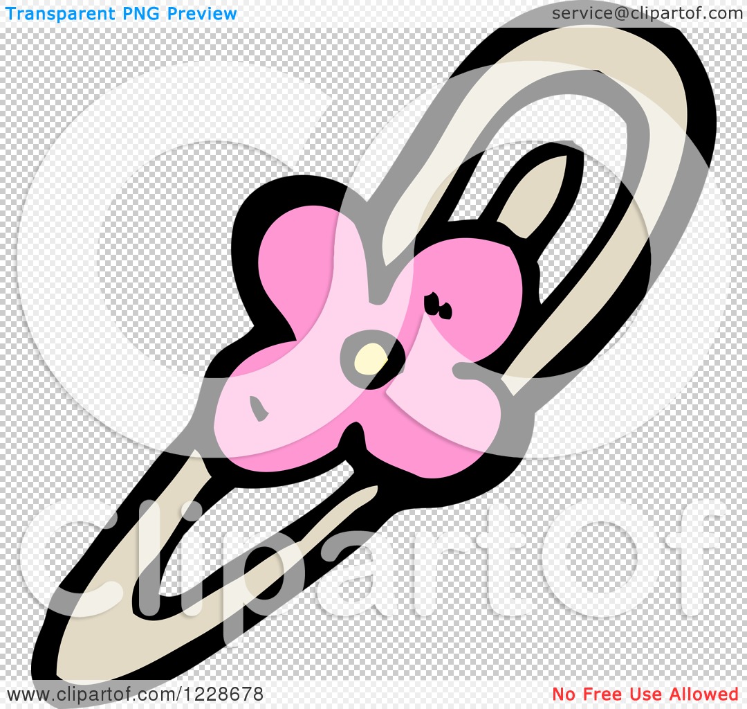 Clipart of a Pink Flower Hair Clip - Royalty Free Vector Illustration