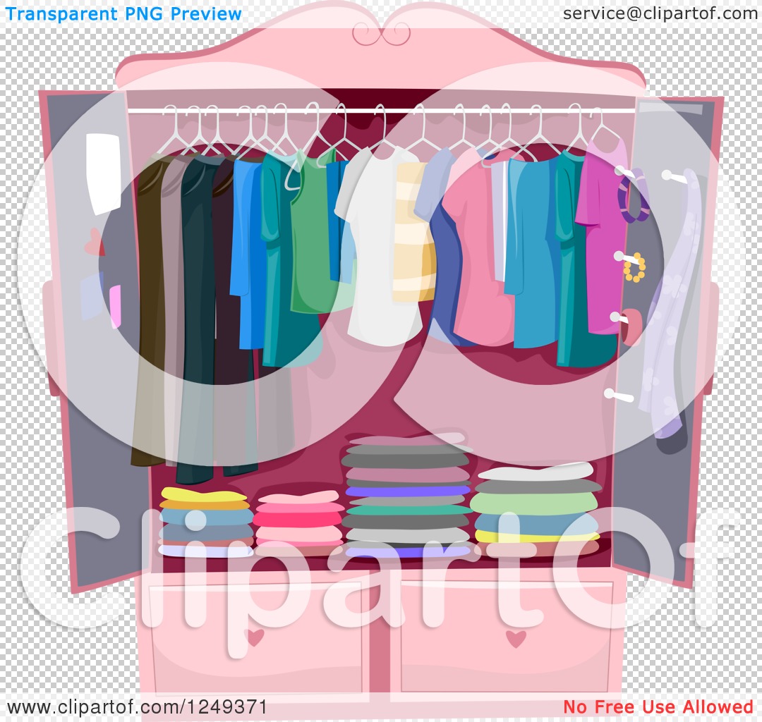 Clipart of a Pink Wardrobe Armoire Closet with Clothing - Royalty Free ...