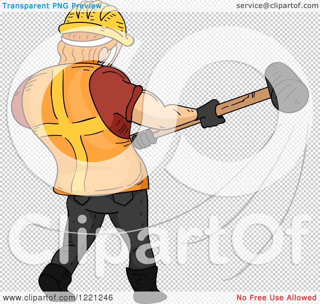 Vector cartoon man builder with a sledgehammer Stock Vector Image