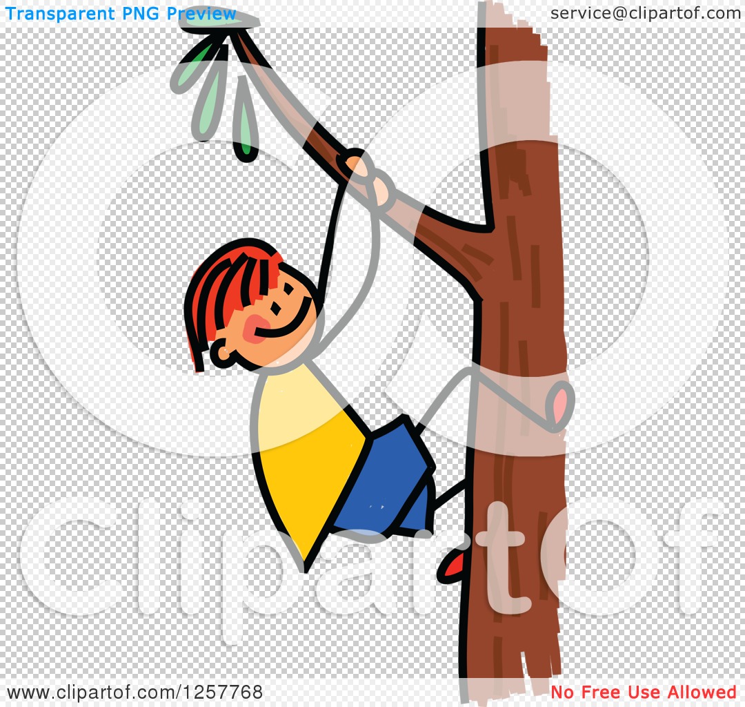 Clipart of a Red Haired White Stick Boy Climbing a Tree - Royalty Free  Vector Illustration by Prawny #1257768