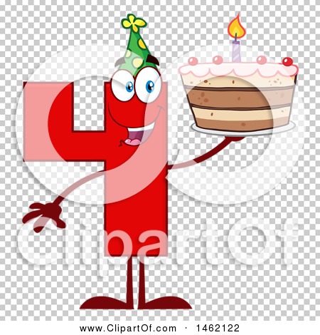 Clipart of a Red Number Four Mascot Character Holding a Birthday Cake ...