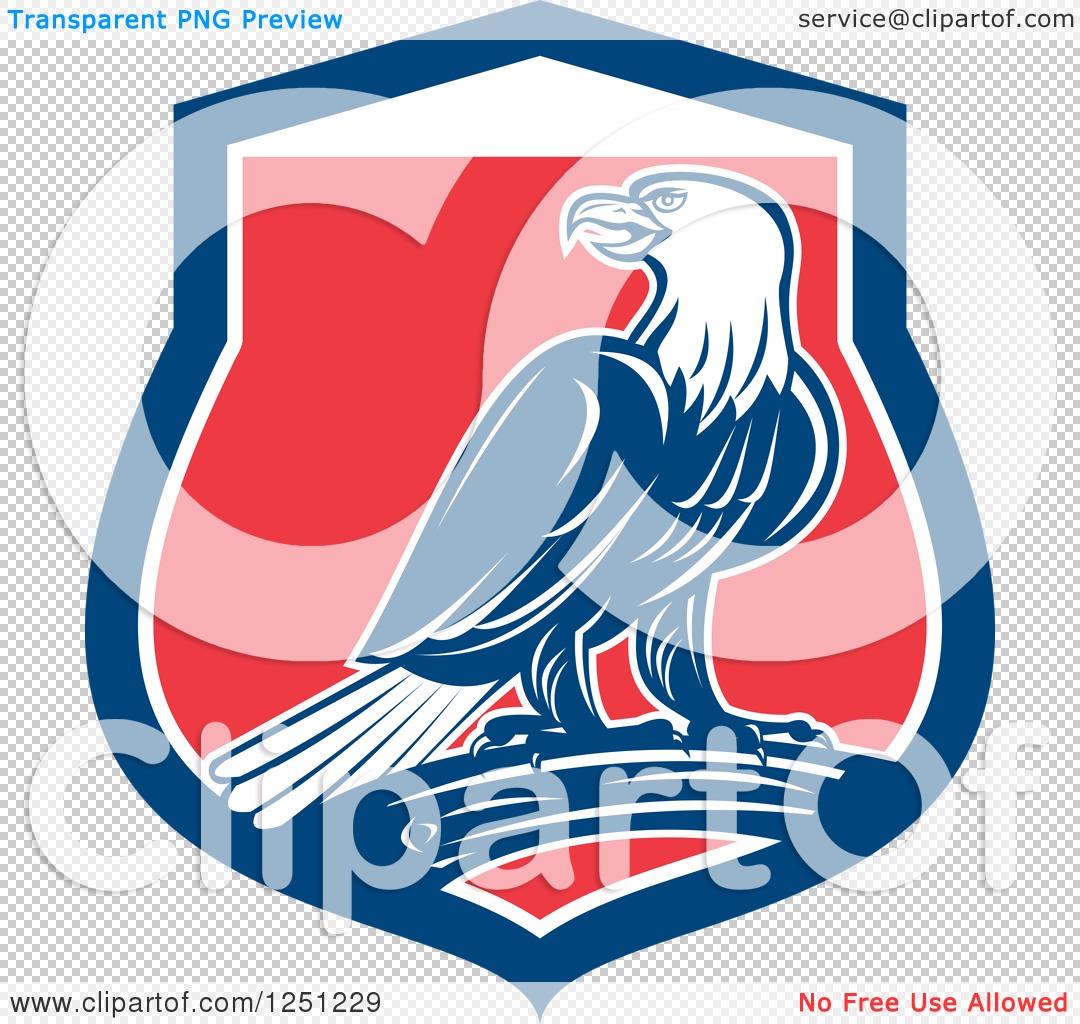 Clipart of a Retro Bald Eagle in a Red White and Blue Shield - Royalty ...