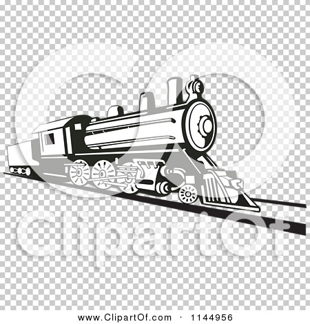 Clipart of a Retro Black and White Train 2 - Royalty Free Vector
