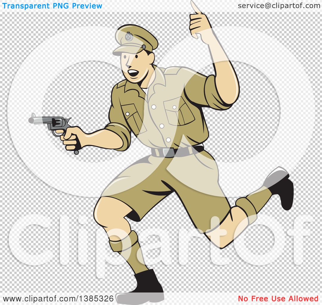 Clipart of a Retro Cartoon WWI British Soldier Running with a Pistol -  Royalty Free Vector Illustration by patrimonio #1385326