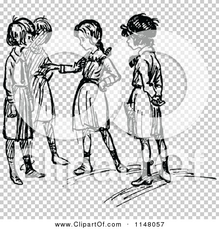 Download Clipart of a Retro Vintage Black and White Group of Girls ...