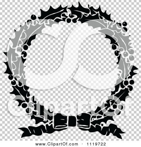 Clipart Of A Retro Vintage Black And White Holly Christmas Wreath - Royalty Free Vector ...