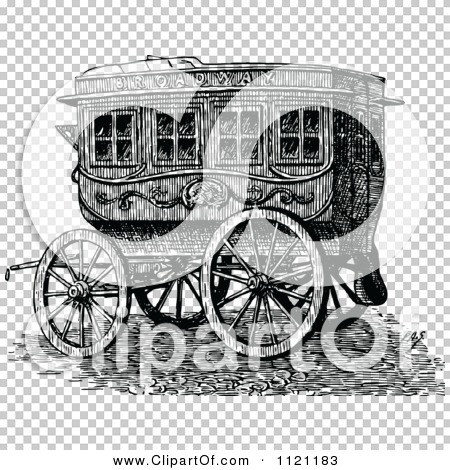 Clipart Of A Retro Vintage Black And White Horse Drawn Omnibus Wagon ...