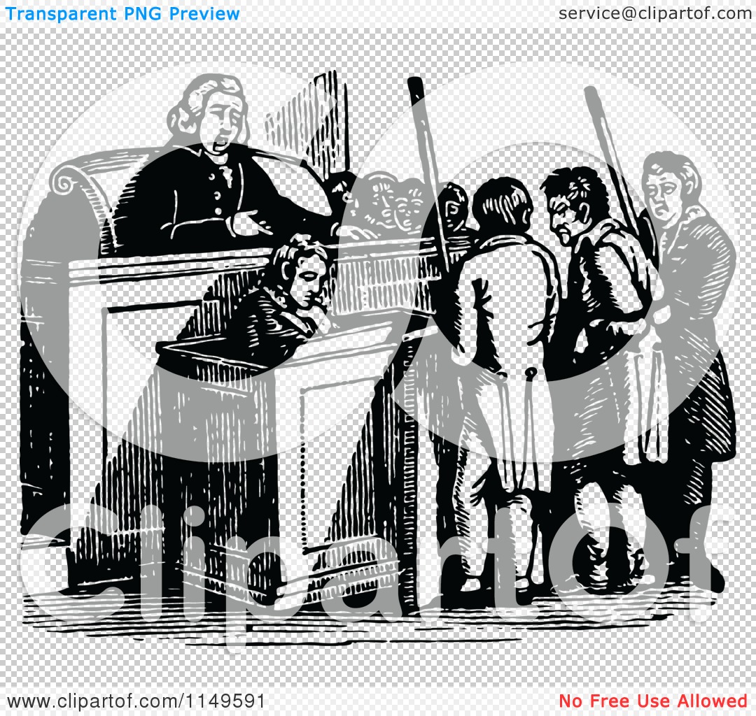 Clipart of a Retro Vintage Black and White Judge and Men in Court ...