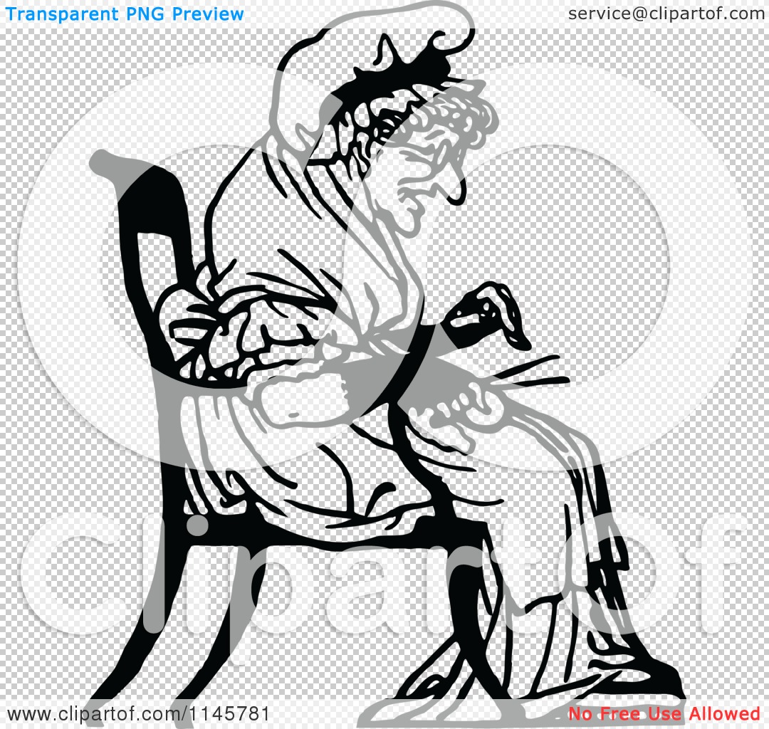 Clipart Of A Retro Vintage Black And White Old Woman