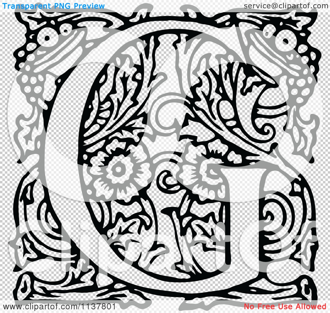 Clipart Of A Retro Vintage Black And White Ornate Letter G - Royalty ...