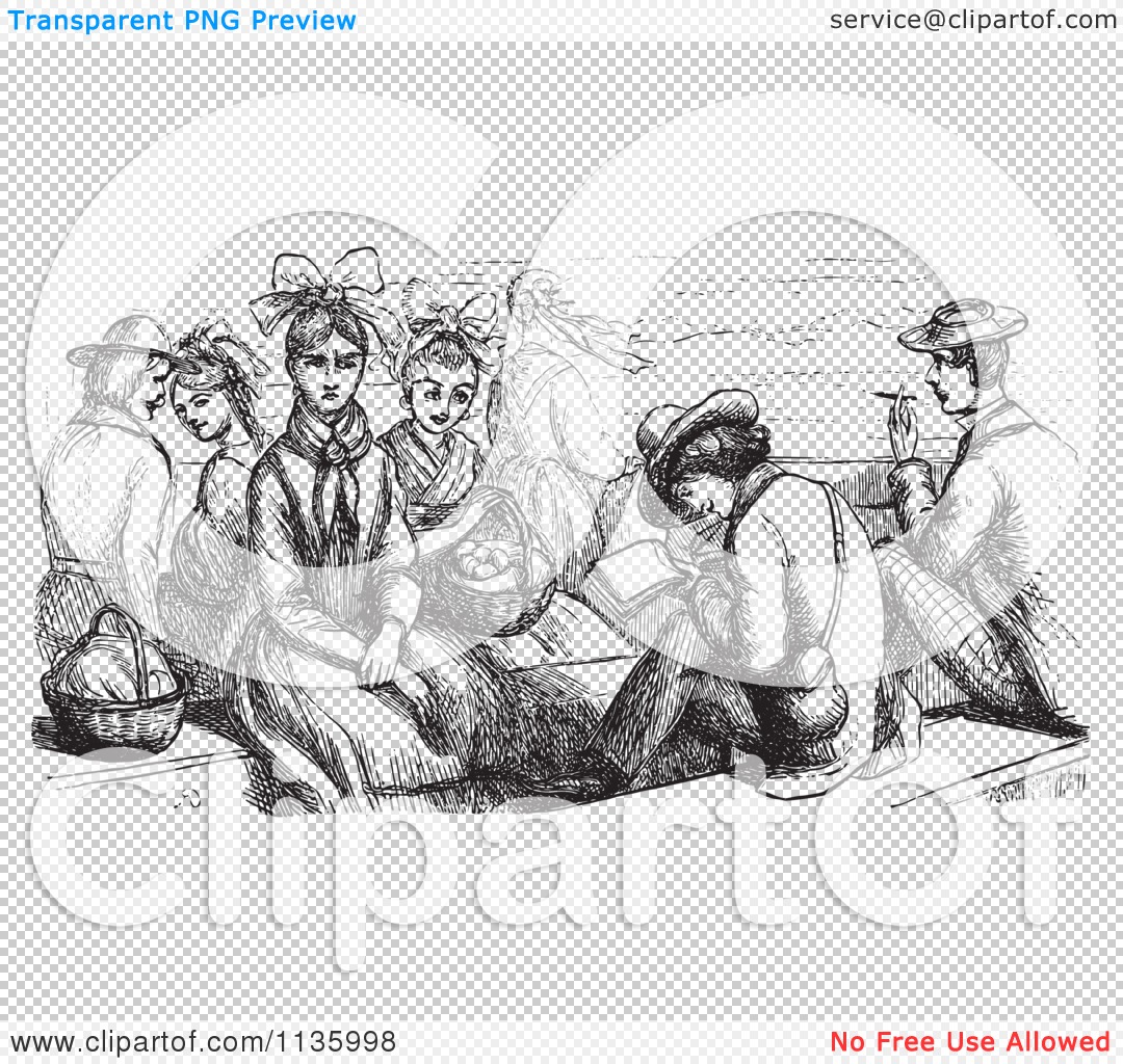Download Clipart Of A Retro Vintage Group On A Boat In Black And White - Royalty Free Vector Illustration ...